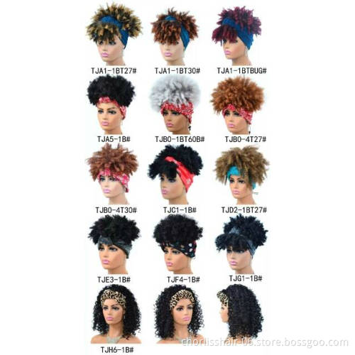 Wholesale Ombre Short Fashion Headband Wig For Black Women Wigs Attachment Hair Afro Kinky Curly Synthetic Hair Headband Wigs